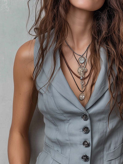 Retro Peter Pan Collar Button-Up Cotton Linen Vest