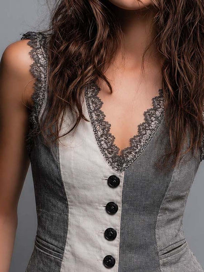 Bohemian Retro Cotton-Linen Lace Trim Vest