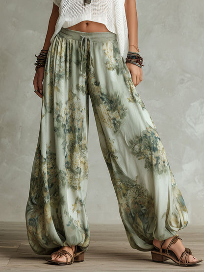 Boho-Chic Knit T-shirt And Floral Balloon Pants Set