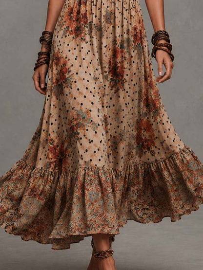 Bohemian Floral Polka Dot Halter Maxi Dress