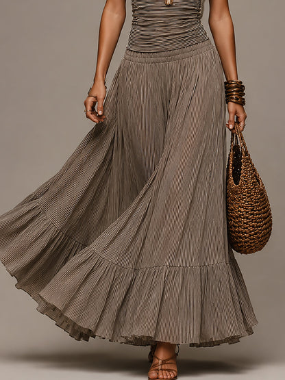 Halter-neck Striped Tank Top & Ruffled-hem Maxi Skirt Set
