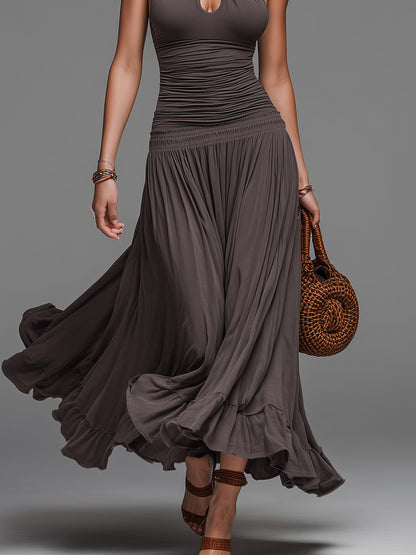 Retro Crisscross Halter-neck Maxi Dress With Ruffled Hem