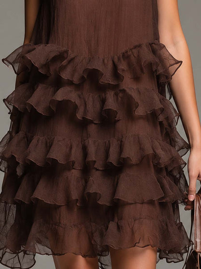 Boho Sleeveless Lightweight Tencel-linen Tiered Ruffle Mini Dress