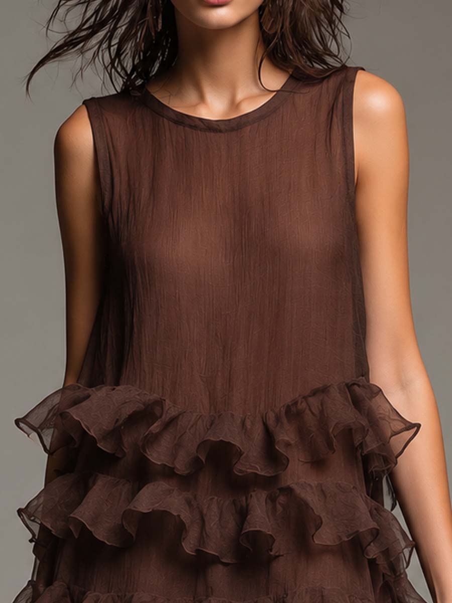 Boho Sleeveless Lightweight Tencel-linen Tiered Ruffle Mini Dress