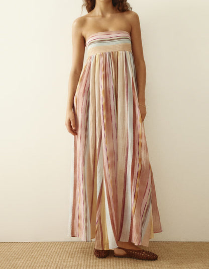 Strapless Colorful Stripe Maxi Dress