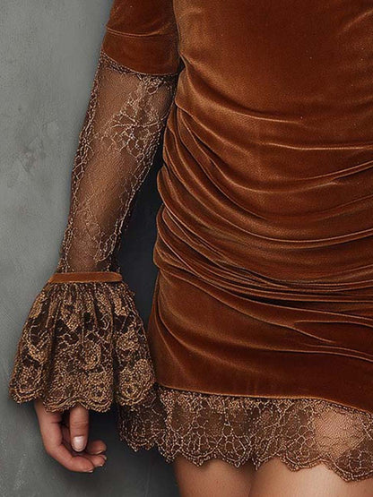 Velvet Lace-Trim Mini Dress