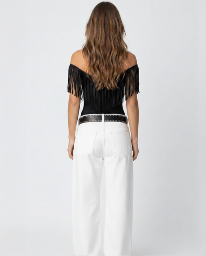 Luxe Black Fringe Top