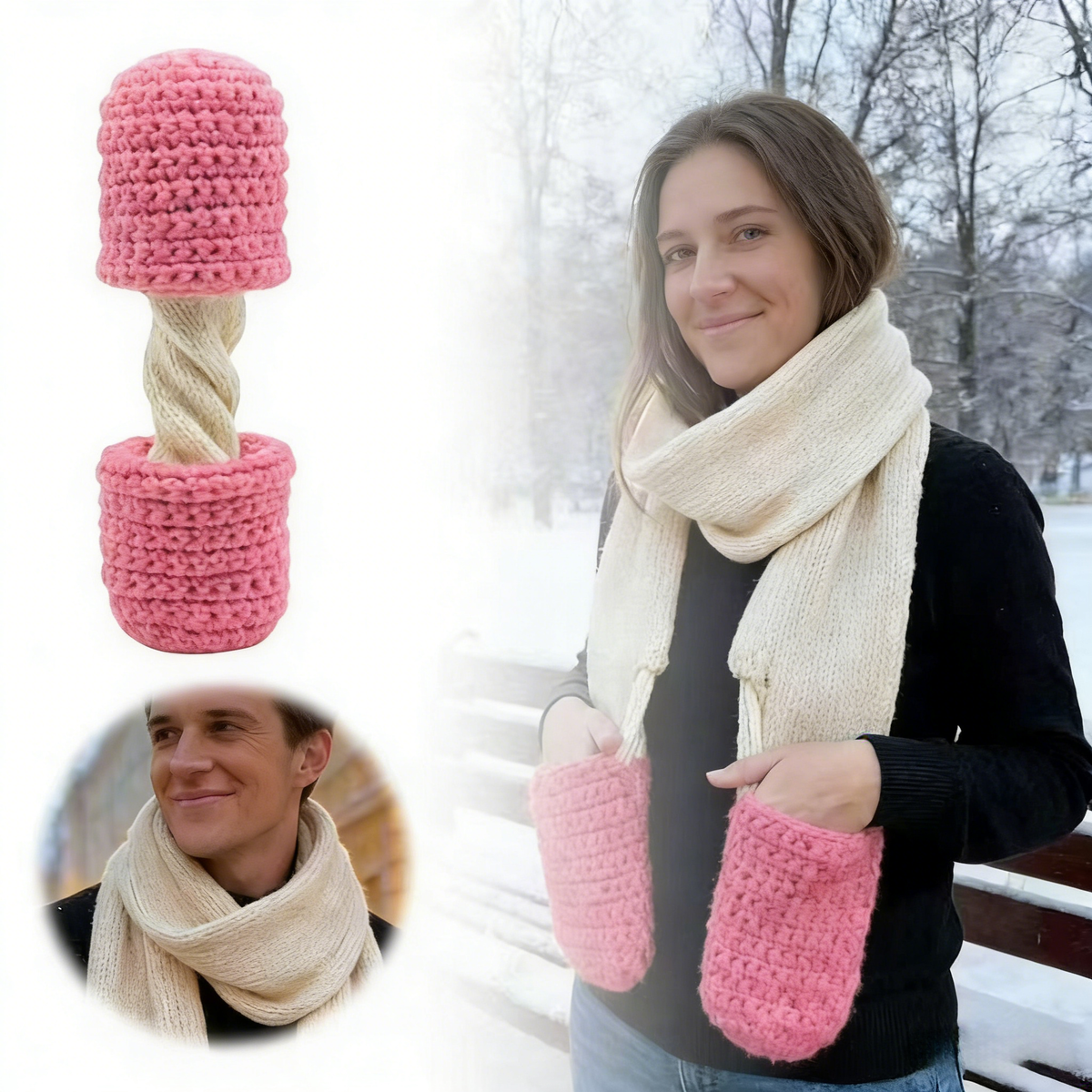 Handmade Chunky Knit Scarf & Basket Set - Cozy Winter Accessories