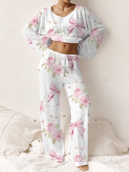 Women's Floral Bow Pajama Set