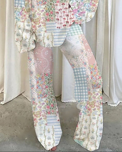 Floral Patchwork Loungewear Set For Women