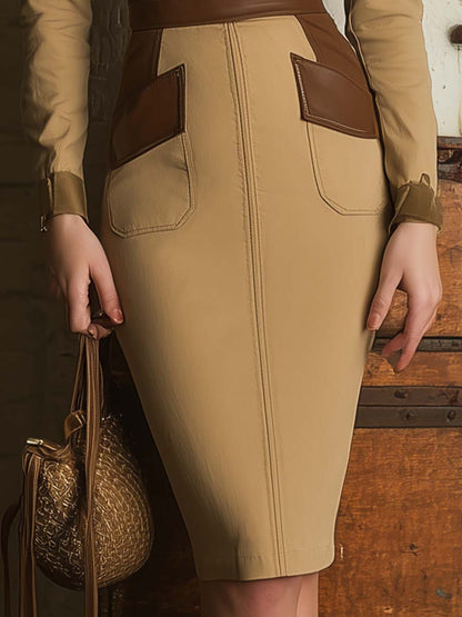 Khaki Contrast Pocket Bodycon Utility Midi Dress