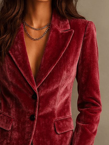 Elegant Dark Burgundy Velvet Blazer