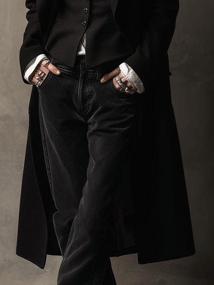 Vintage Noir Tailored Maxi Blazer Coat
