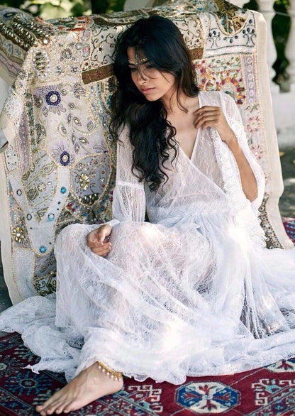 Bohemian Lace Sheer Bell Sleeve Tiered Maxi Wedding Dress