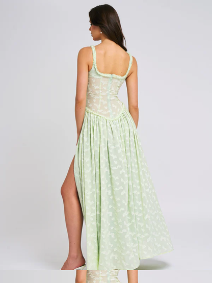 Sexy Sling U-Collar Backless See-through Chiffon Dress