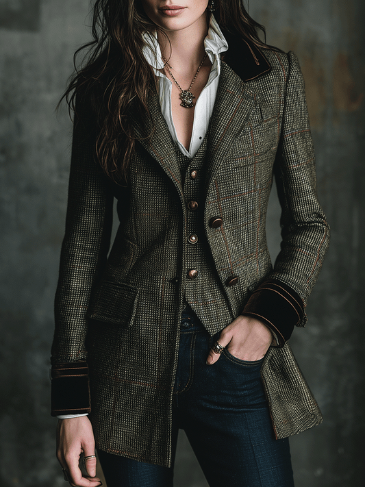 Vintage Heritage Plaid Tailored In Olive Brown Jacket