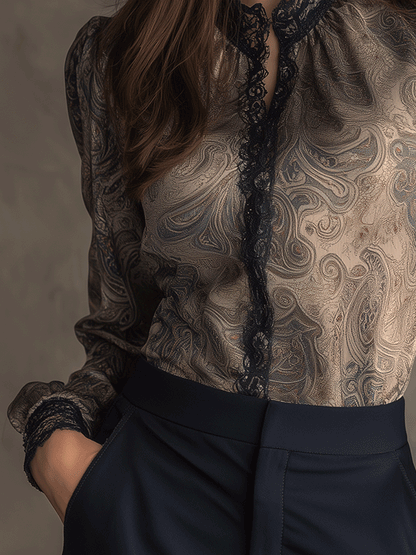 Vintage Paisley Lace Button-Down Shirt