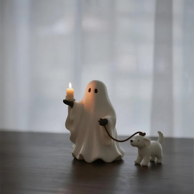 Ghost & Pup Candle Holder | Whimsical Halloween Figurine