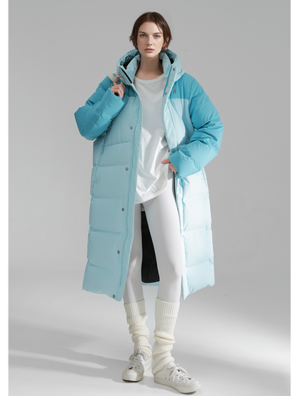 Macaron Color Long Down Coat for Women – Warm Lightweight Goose Down Puffer Jacket, Outdoor Winter Outerwear