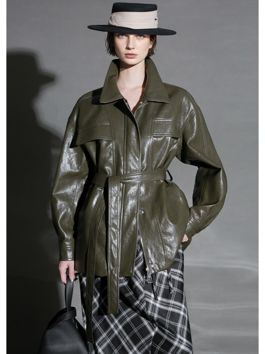 Women’s Biker-Style Leather Jacket – Casual Lambskin Short Coat for Autumn Versatile Chic Look