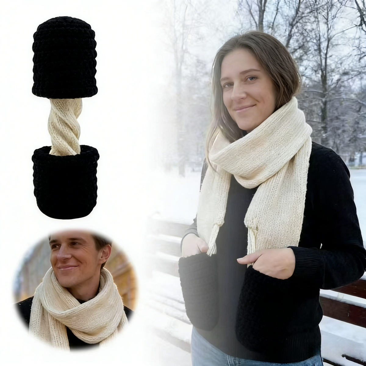 Handmade Chunky Knit Scarf & Basket Set - Cozy Winter Accessories