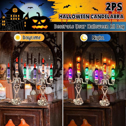 🎃💀Skull Candlestick Lights — Battery-Powered Flameless LEDs to Light Up Your Halloween Party and Haunted House Decorations 🕯️