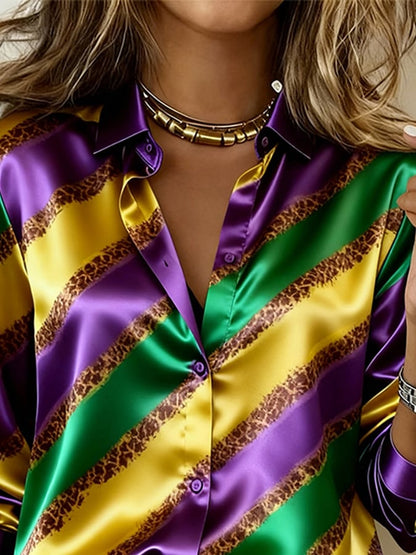 Women'S Casual Lapel Color-Block Printed Shirt