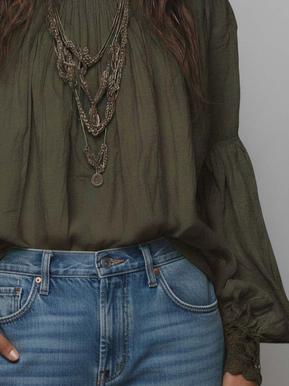 Vintage Lace Trim Cotton Linen Blouse