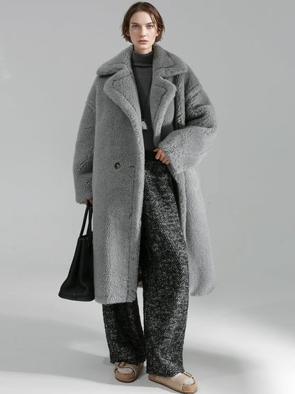 Oversized Teddy Fleece Coat for Women – Thick Shearling Jacket with Full Lining and Alpaca Wool Blend for Fall Winter