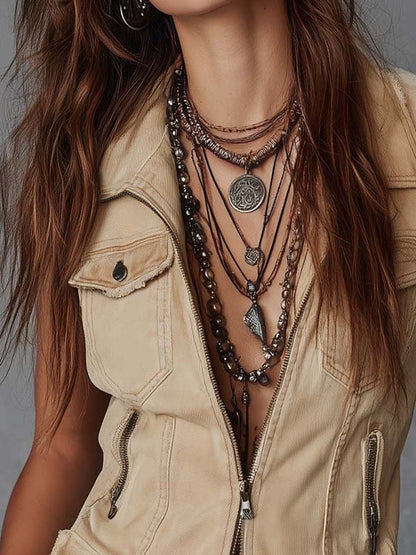 Retro Bohemian Denim Zip Vest