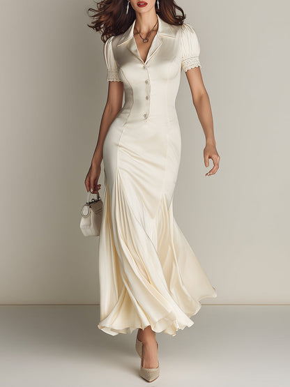 Elegant Color Lace Spliced mermaid Hem Maxi Dress