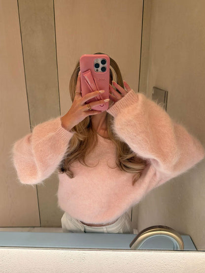 One shoulder furry sweater