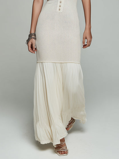 Vintage Knitted And Chiffon Patchwork Slip Dress