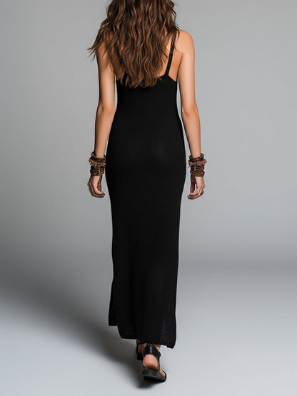 Vintage Sleeveless Knitted Maxi Dress With Side Slits