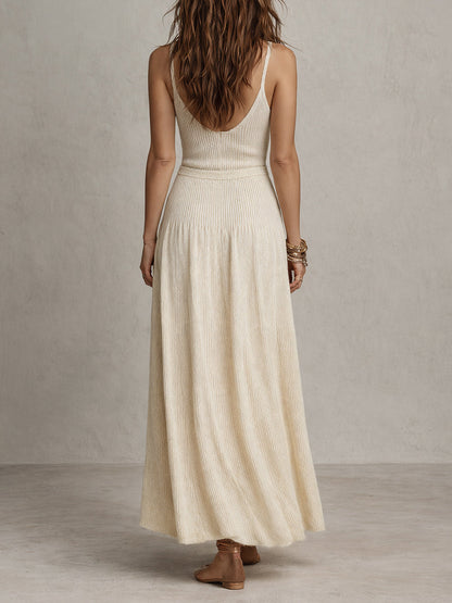 Vintage Knitted Button-down Sleeveless Maxi Dress