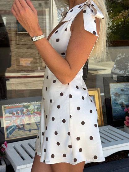 V neck polka dot mini dress