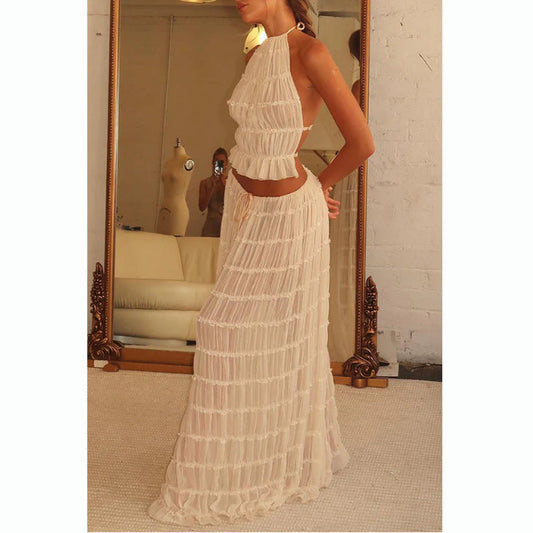 Sexy Women Sleeveless Halter Two-Piece Set