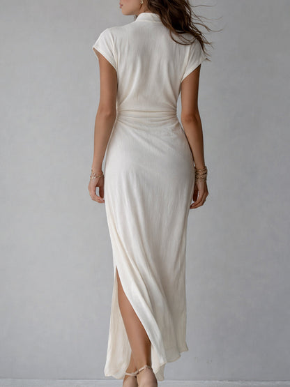 Elegant Maxi Dress With Batwing Sleeves And Side Slits