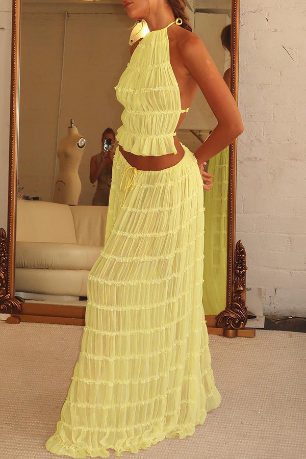 Sexy Women Sleeveless Halter Two-Piece Set