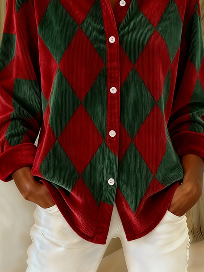 Women's Christmas Contrast Plaid Shirt