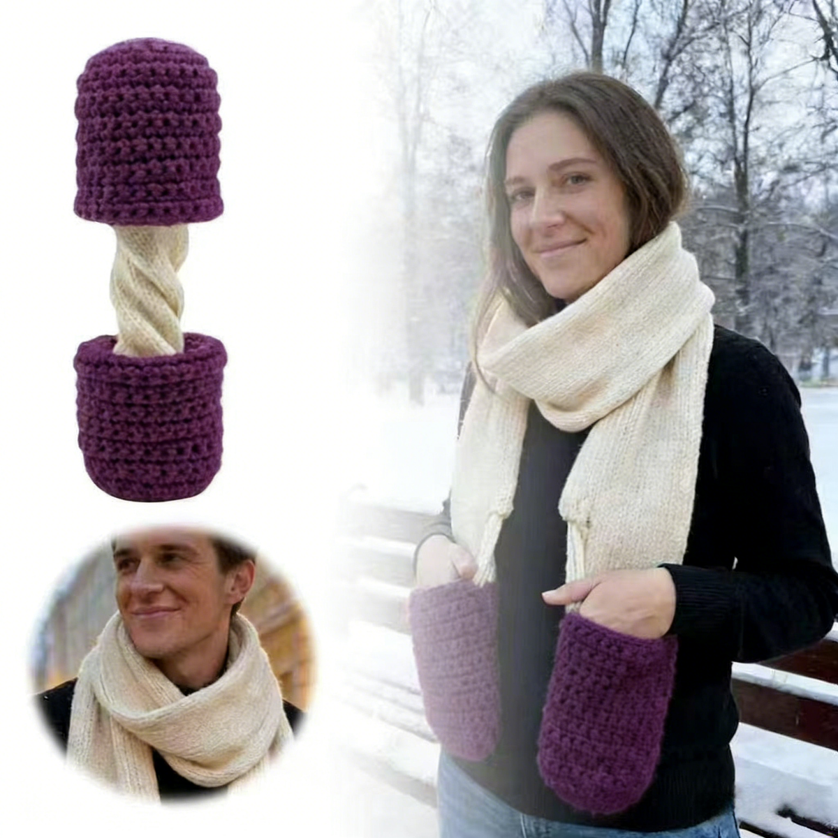 Handmade Chunky Knit Scarf & Basket Set - Cozy Winter Accessories