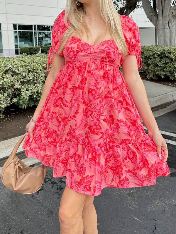 Puff sleeve printing dress
