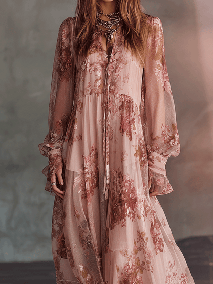 Bohemian Floral Chiffon Maxi Dress