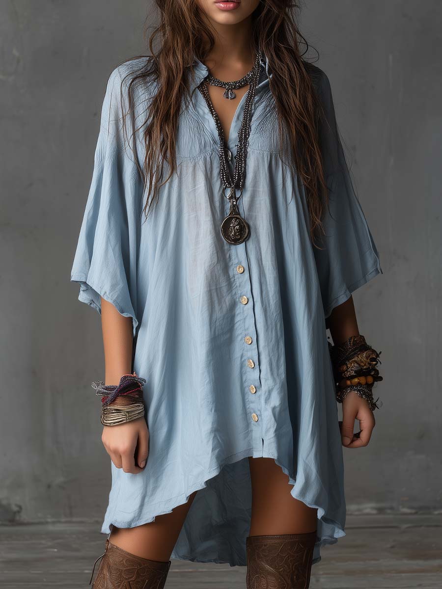 Retro High-low Hem Cotton Linen Mini Dress