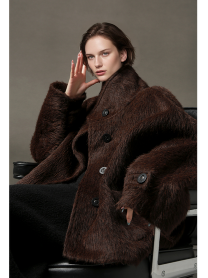 Alpaca Wool Biker Jacket for Women – Stand Collar Suoli Alpaca Coat with Luxe Textured Finish, Winter Chic Outerwear