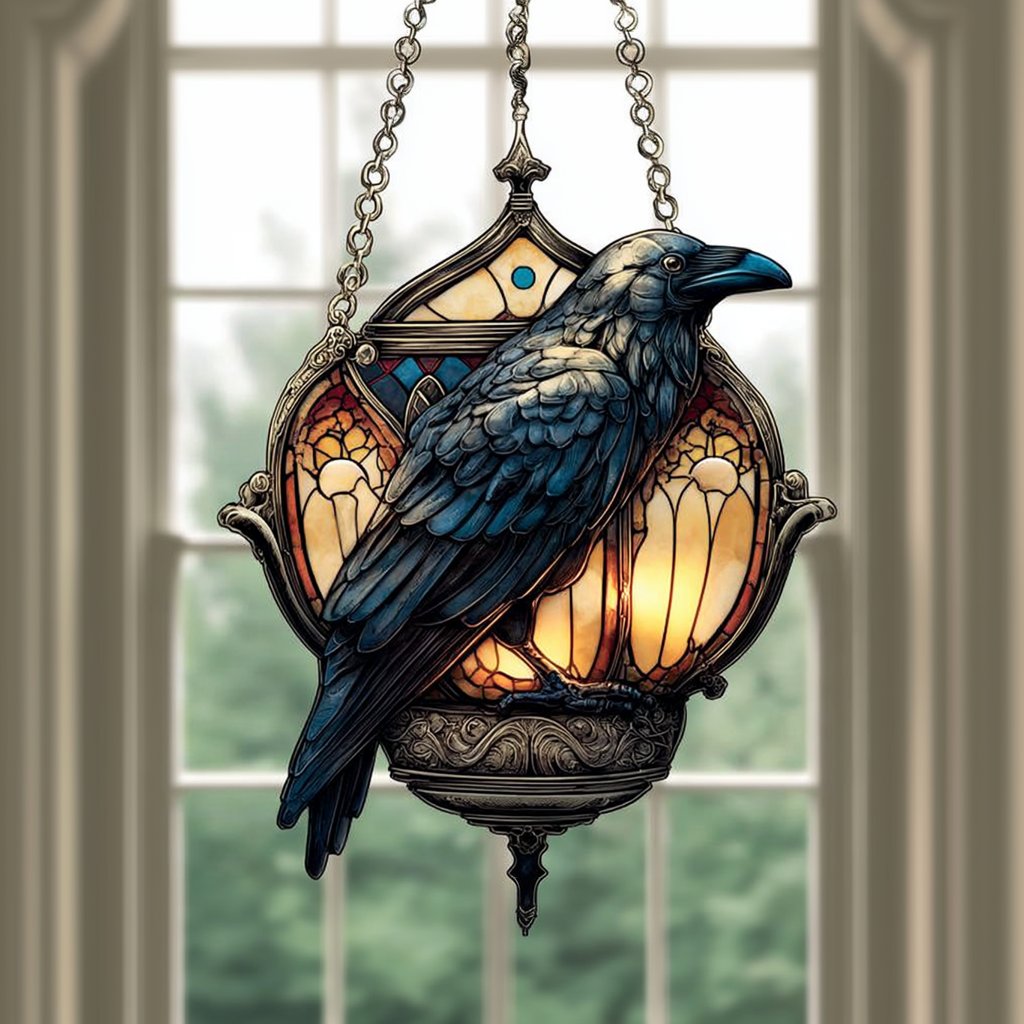 🐦‍⬛Dark Elegance: Hand-Painted Gothic Crow Lamp Ornament