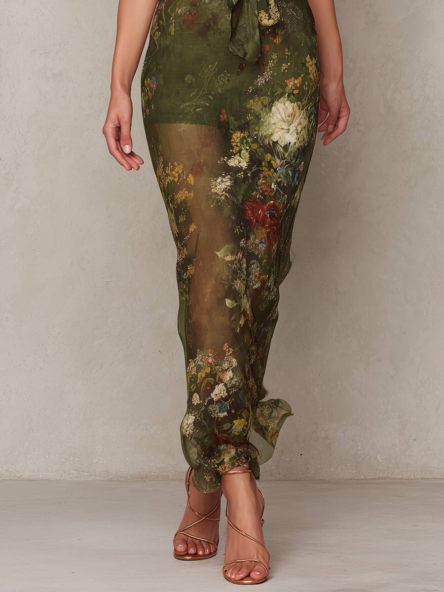 Bohemian Halter-neck Chiffon Printed Maxi Dress