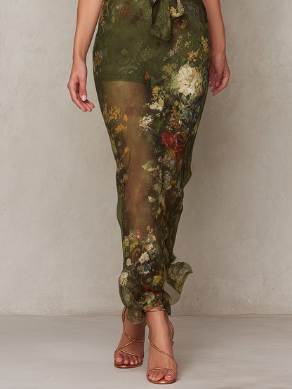 Bohemian Halter-neck Chiffon Printed Maxi Dress