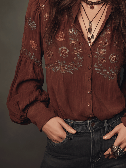 Vintage Romantic Bohemian Embroidered Blouse