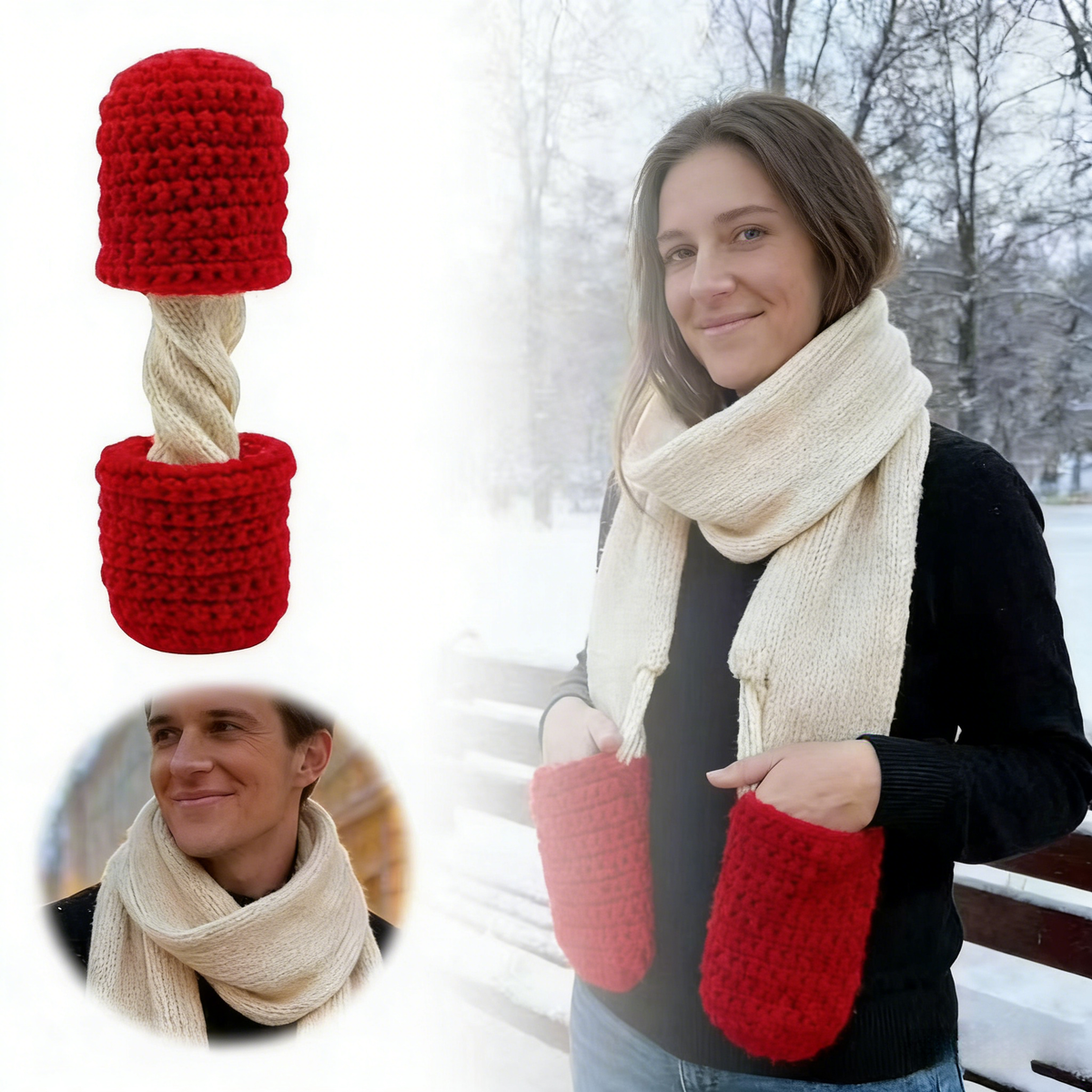 Handmade Chunky Knit Scarf & Basket Set - Cozy Winter Accessories